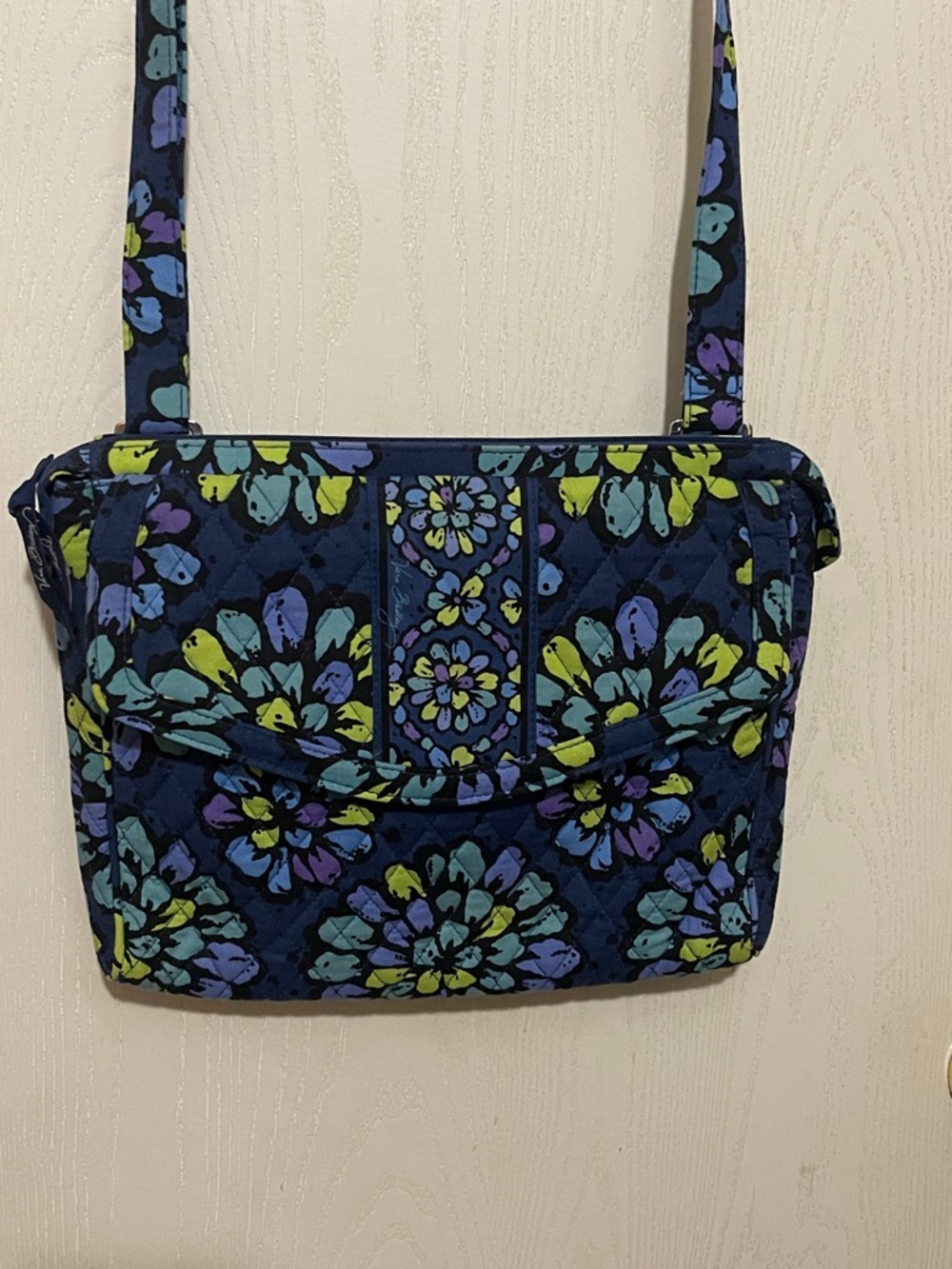Vera Bradley Navy Floral Quilted Crossbody with Teal & Lime Accents